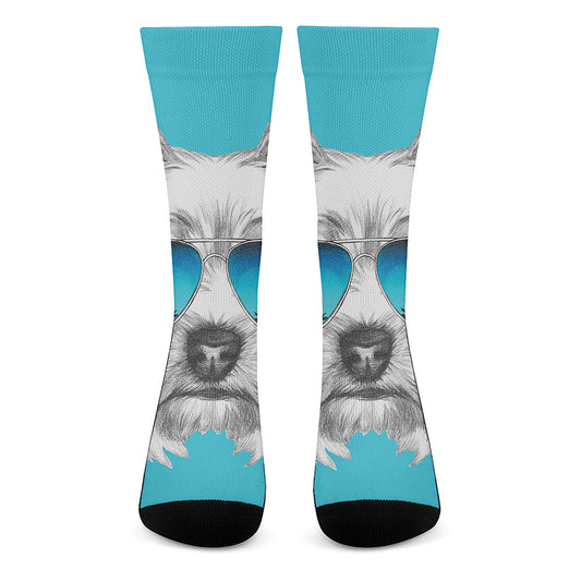 Yorkshire Terrier With Sunglasses Print Crew Socks