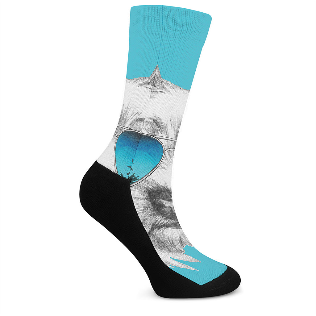 Yorkshire Terrier With Sunglasses Print Crew Socks