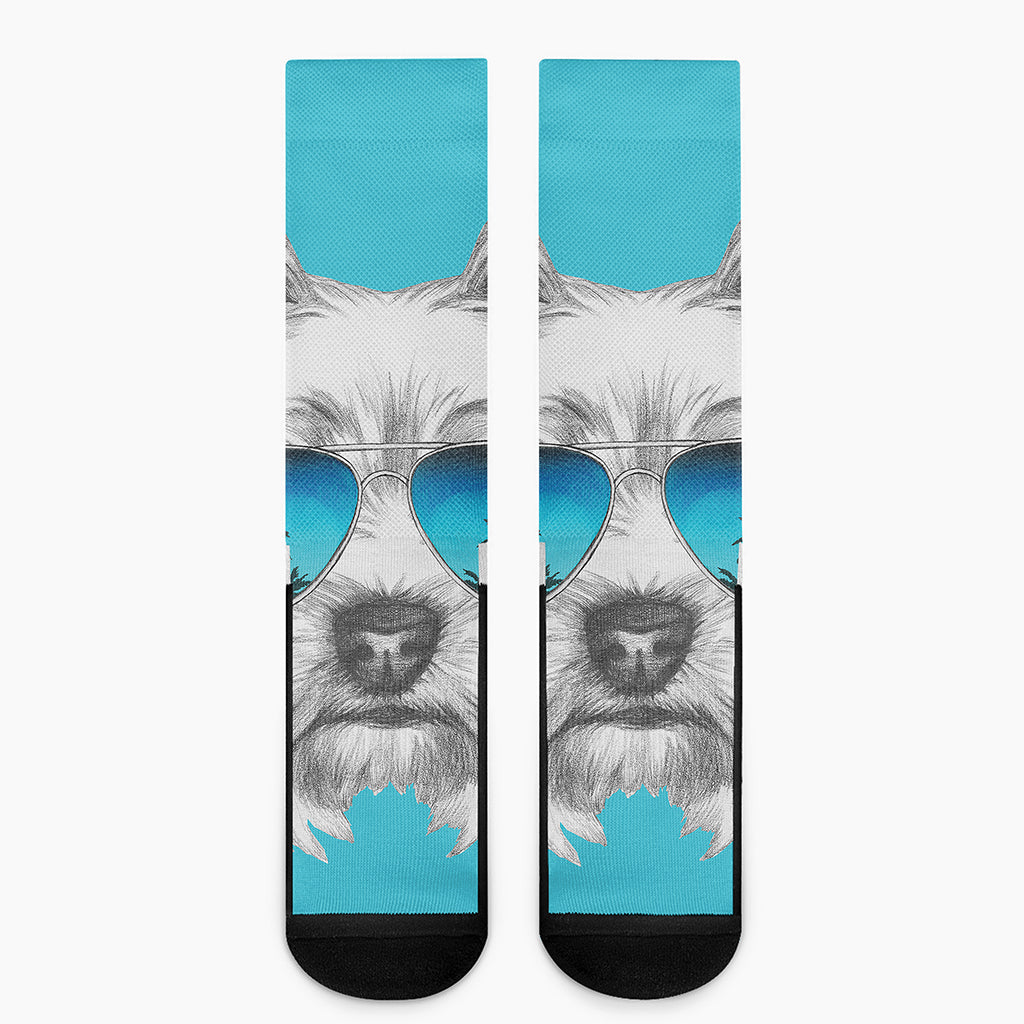 Yorkshire Terrier With Sunglasses Print Crew Socks