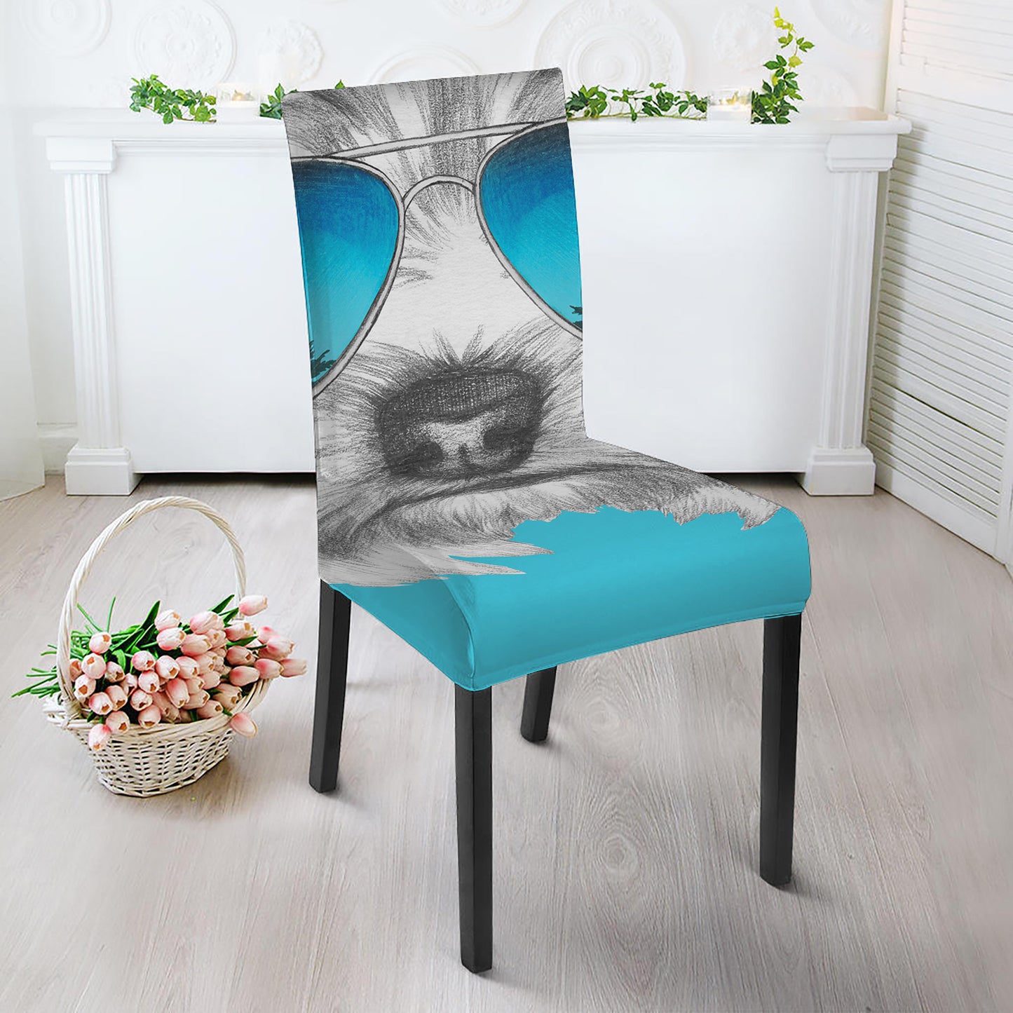 Yorkshire Terrier With Sunglasses Print Dining Chair Slipcover