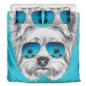 Yorkshire Terrier With Sunglasses Print Duvet Cover Bedding Set