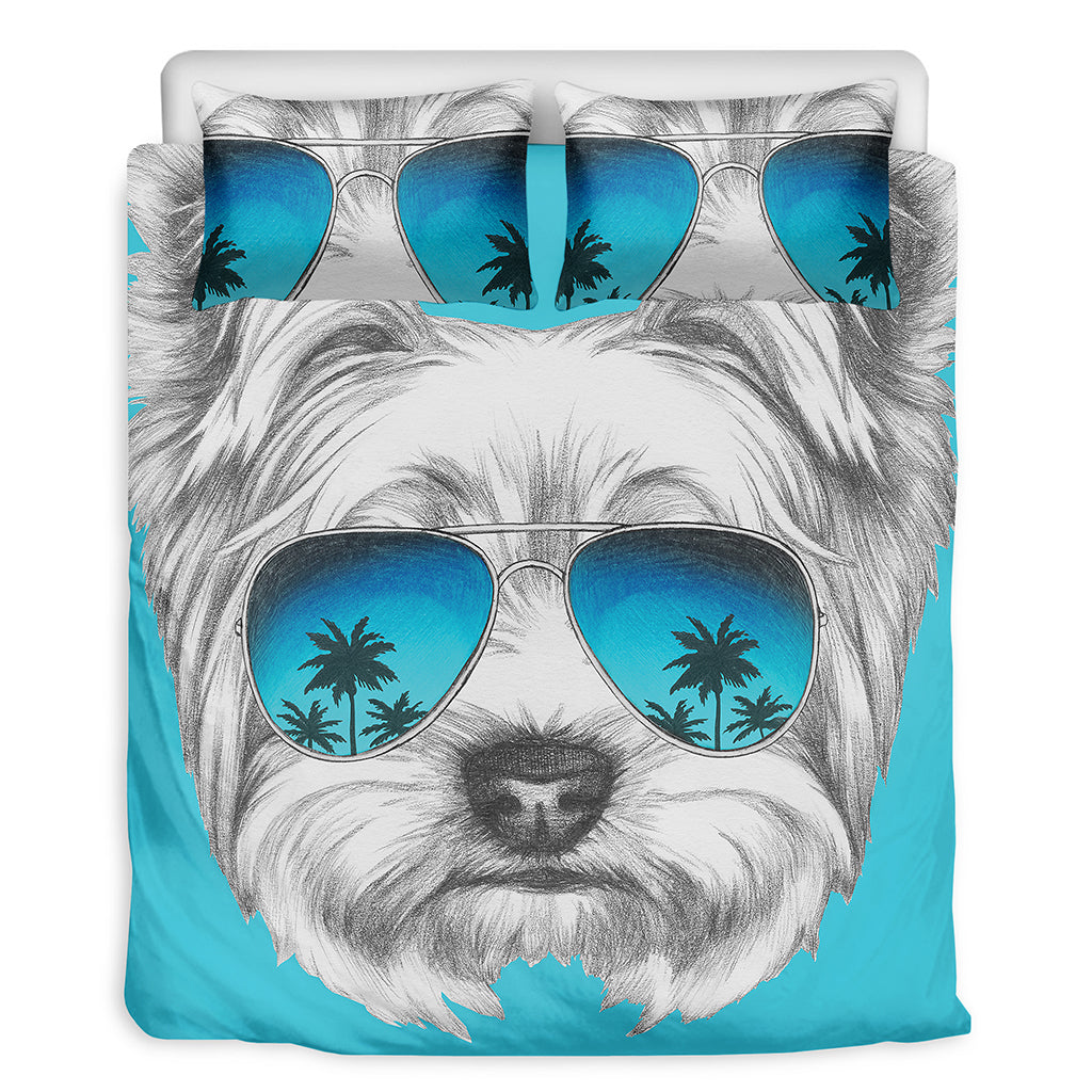 Yorkshire Terrier With Sunglasses Print Duvet Cover Bedding Set
