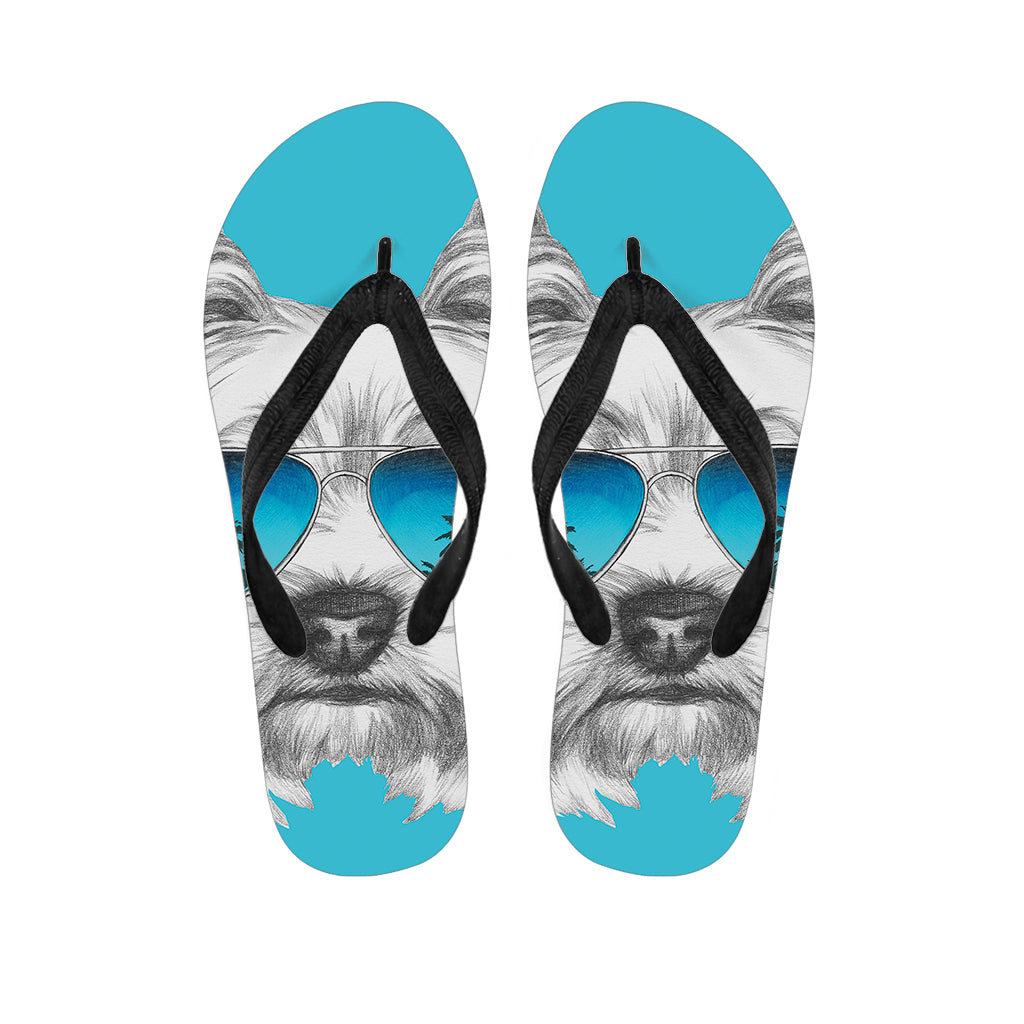 Yorkshire Terrier With Sunglasses Print Flip Flops