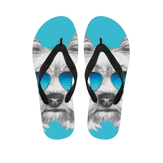 Yorkshire Terrier With Sunglasses Print Flip Flops
