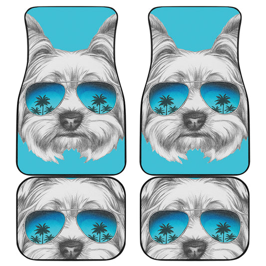 Yorkshire Terrier With Sunglasses Print Front and Back Car Floor Mats