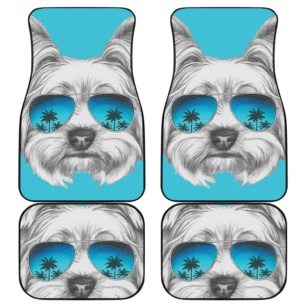 Yorkshire Terrier With Sunglasses Print Front and Back Car Floor Mats