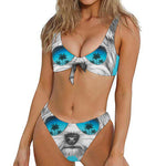Yorkshire Terrier With Sunglasses Print Front Bow Tie Bikini