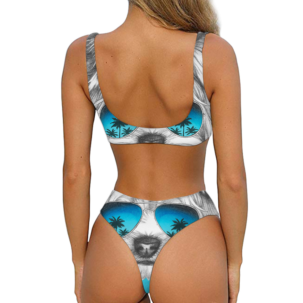 Yorkshire Terrier With Sunglasses Print Front Bow Tie Bikini