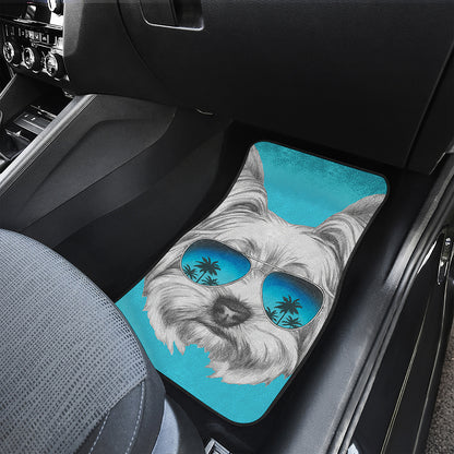 Yorkshire Terrier With Sunglasses Print Front Car Floor Mats