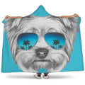 Yorkshire Terrier With Sunglasses Print Hooded Blanket