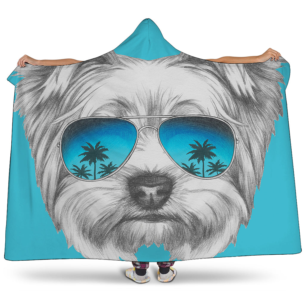 Yorkshire Terrier With Sunglasses Print Hooded Blanket