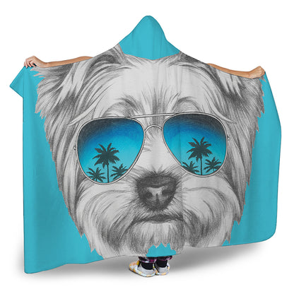 Yorkshire Terrier With Sunglasses Print Hooded Blanket