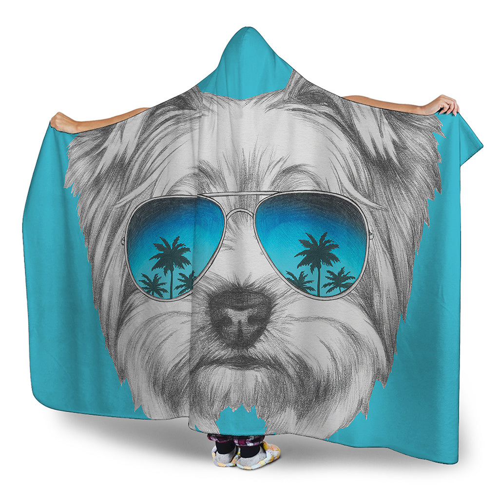 Yorkshire Terrier With Sunglasses Print Hooded Blanket