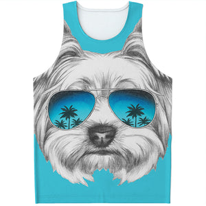 Yorkshire Terrier With Sunglasses Print Men's Tank Top