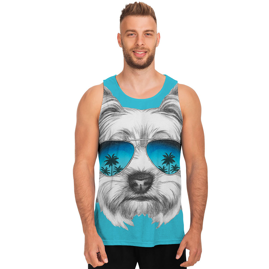 Yorkshire Terrier With Sunglasses Print Men's Tank Top