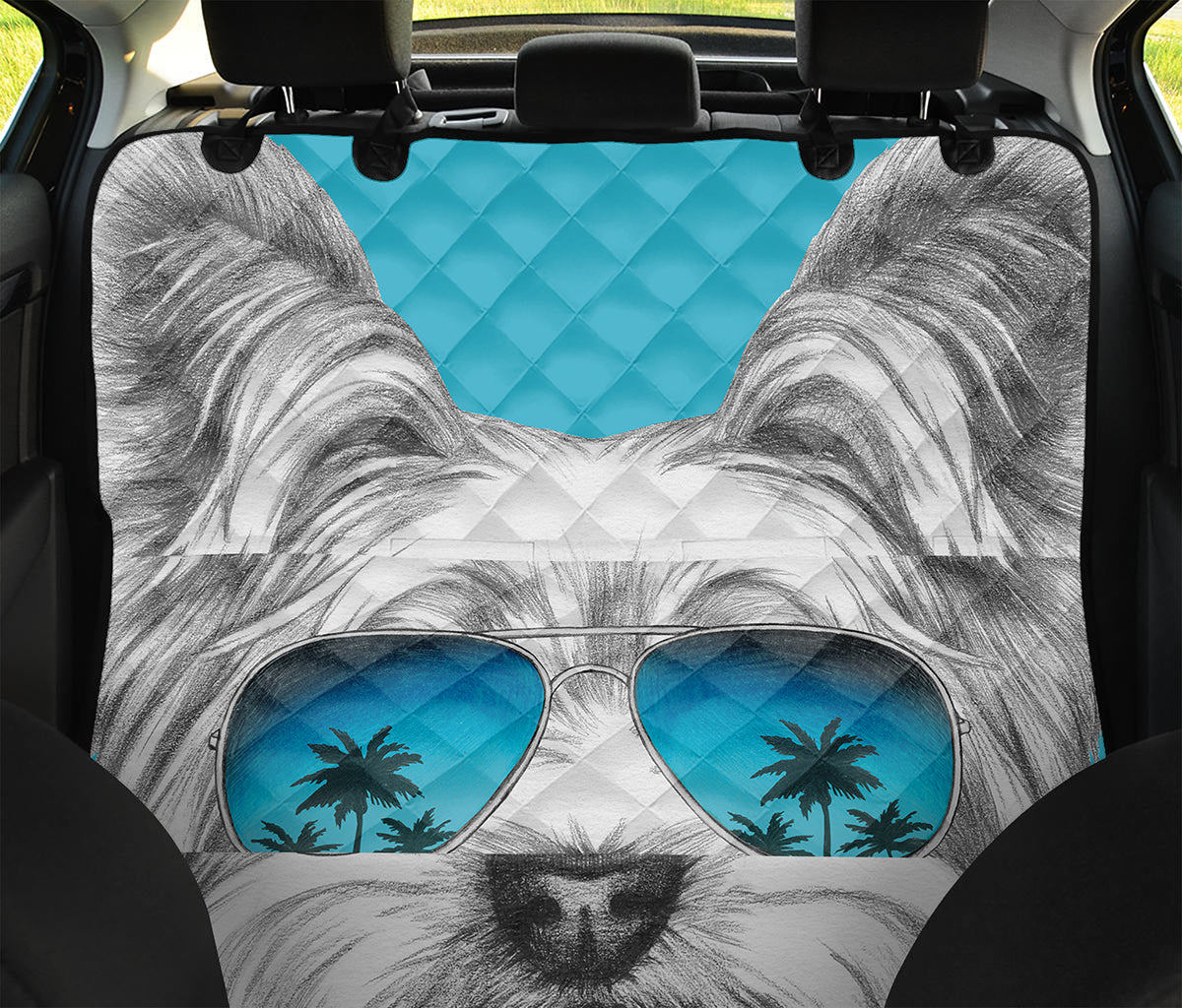 Yorkshire Terrier With Sunglasses Print Pet Car Back Seat Cover