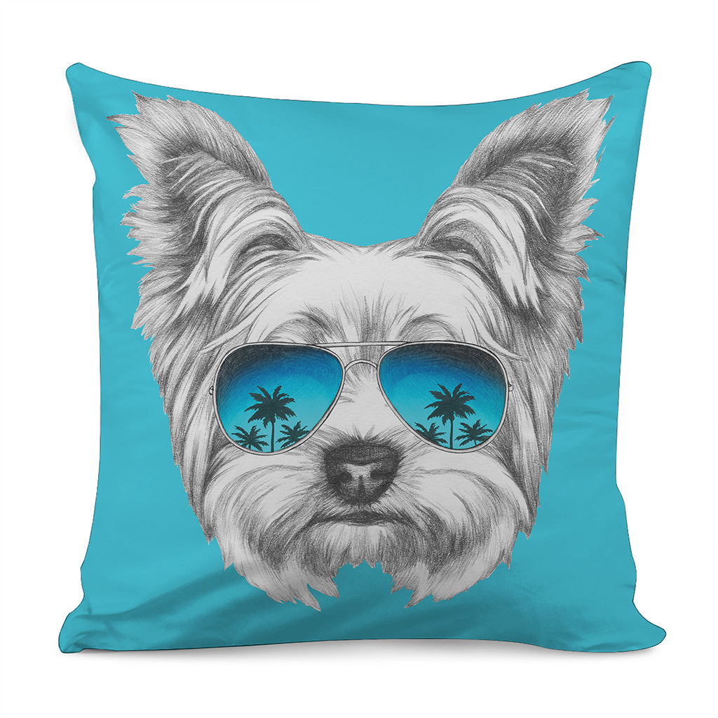 Yorkshire Terrier With Sunglasses Print Pillow Cover