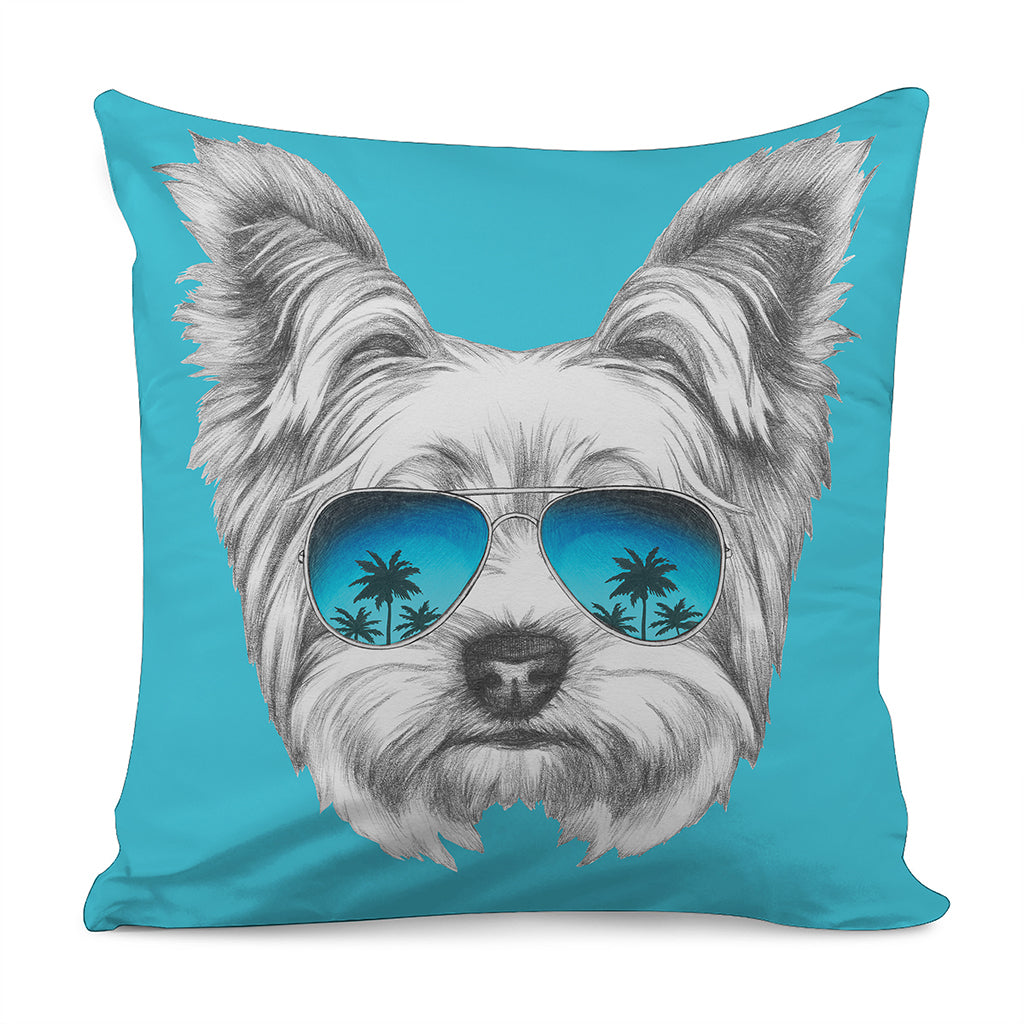 Yorkshire Terrier With Sunglasses Print Pillow Cover