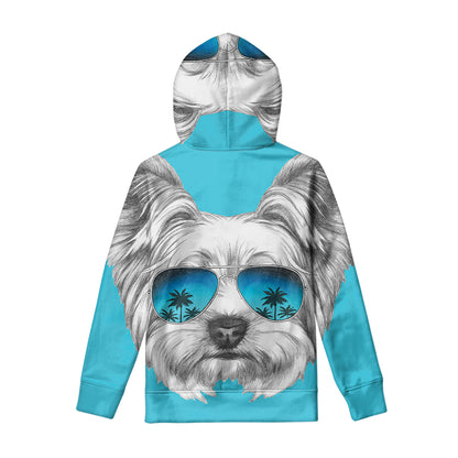Yorkshire Terrier With Sunglasses Print Pullover Hoodie
