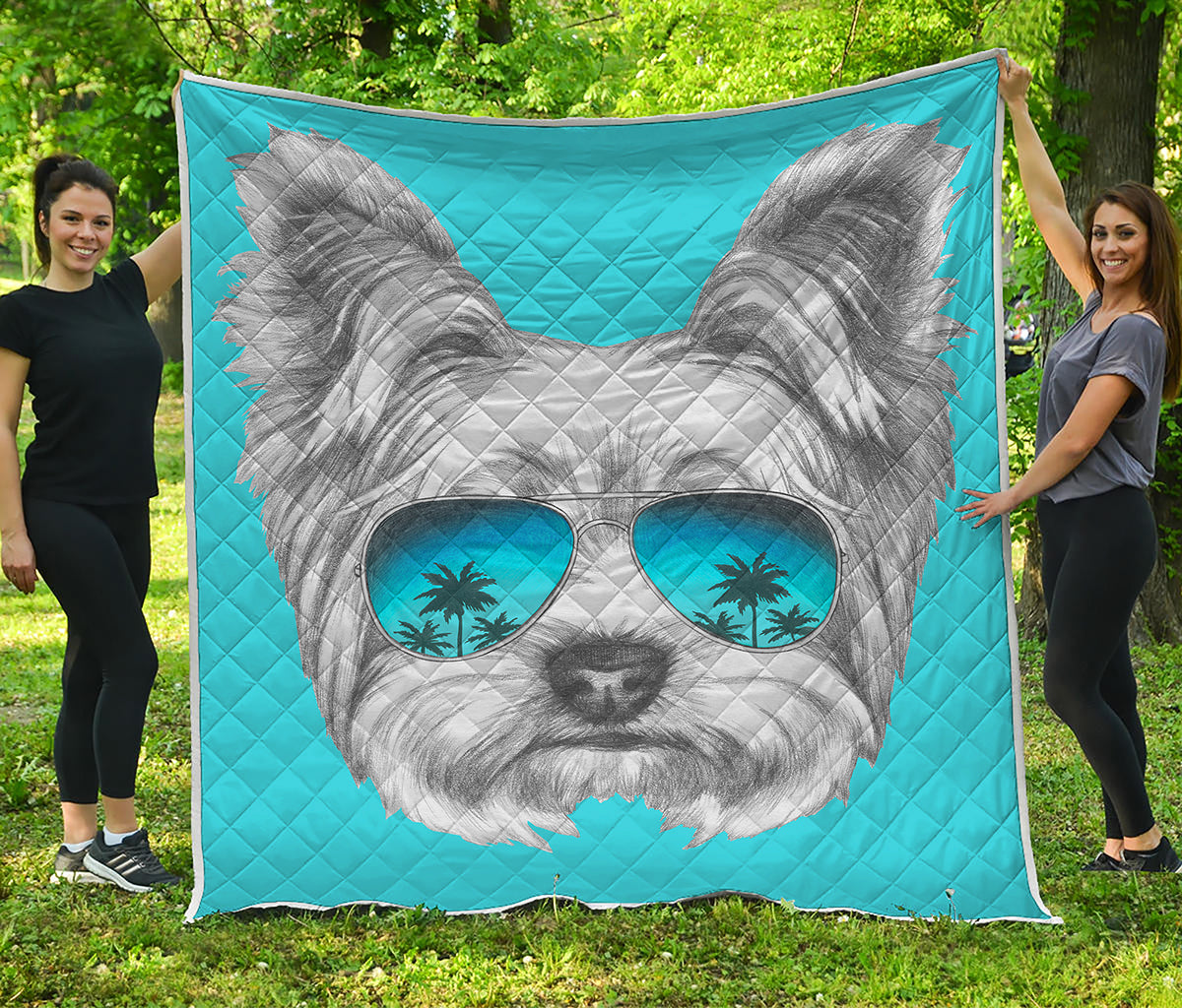 Yorkshire Terrier With Sunglasses Print Quilt