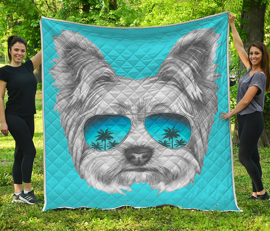 Yorkshire Terrier With Sunglasses Print Quilt