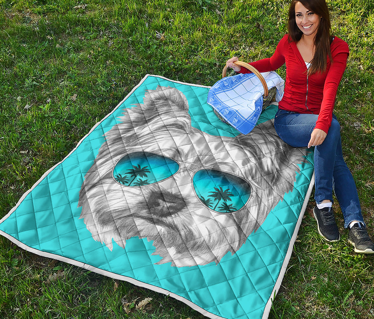 Yorkshire Terrier With Sunglasses Print Quilt
