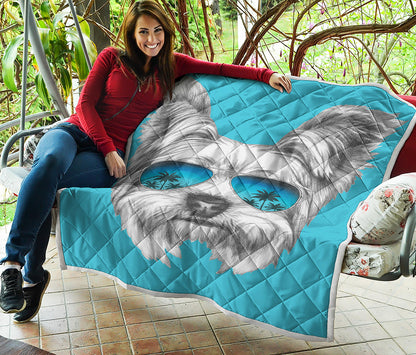 Yorkshire Terrier With Sunglasses Print Quilt