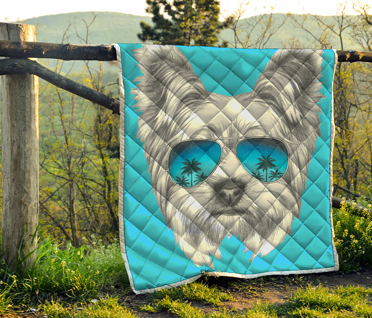 Yorkshire Terrier With Sunglasses Print Quilt