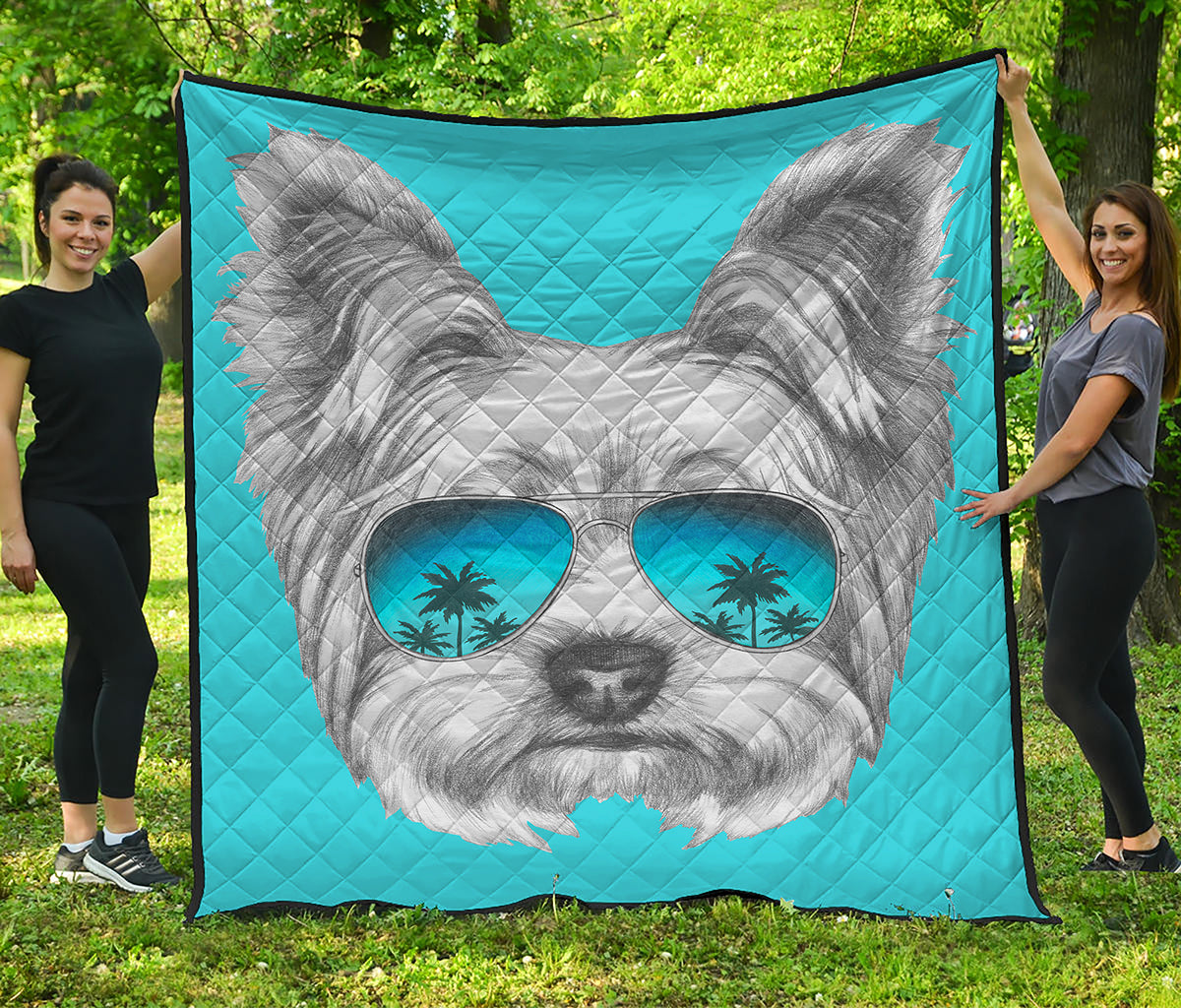 Yorkshire Terrier With Sunglasses Print Quilt