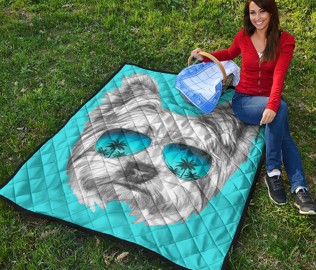 Yorkshire Terrier With Sunglasses Print Quilt