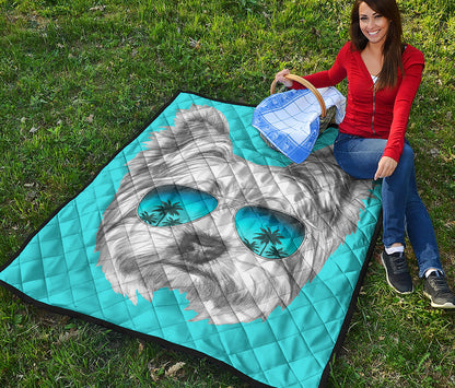 Yorkshire Terrier With Sunglasses Print Quilt