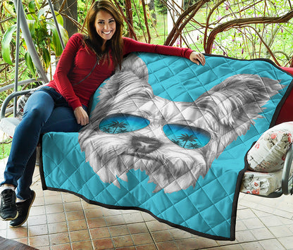 Yorkshire Terrier With Sunglasses Print Quilt