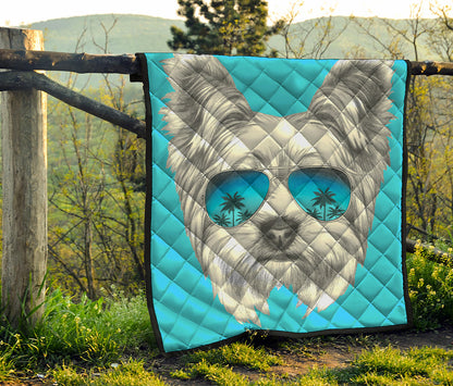 Yorkshire Terrier With Sunglasses Print Quilt