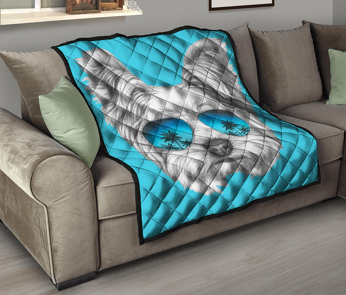 Yorkshire Terrier With Sunglasses Print Quilt