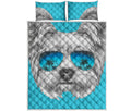 Yorkshire Terrier With Sunglasses Print Quilt Bed Set
