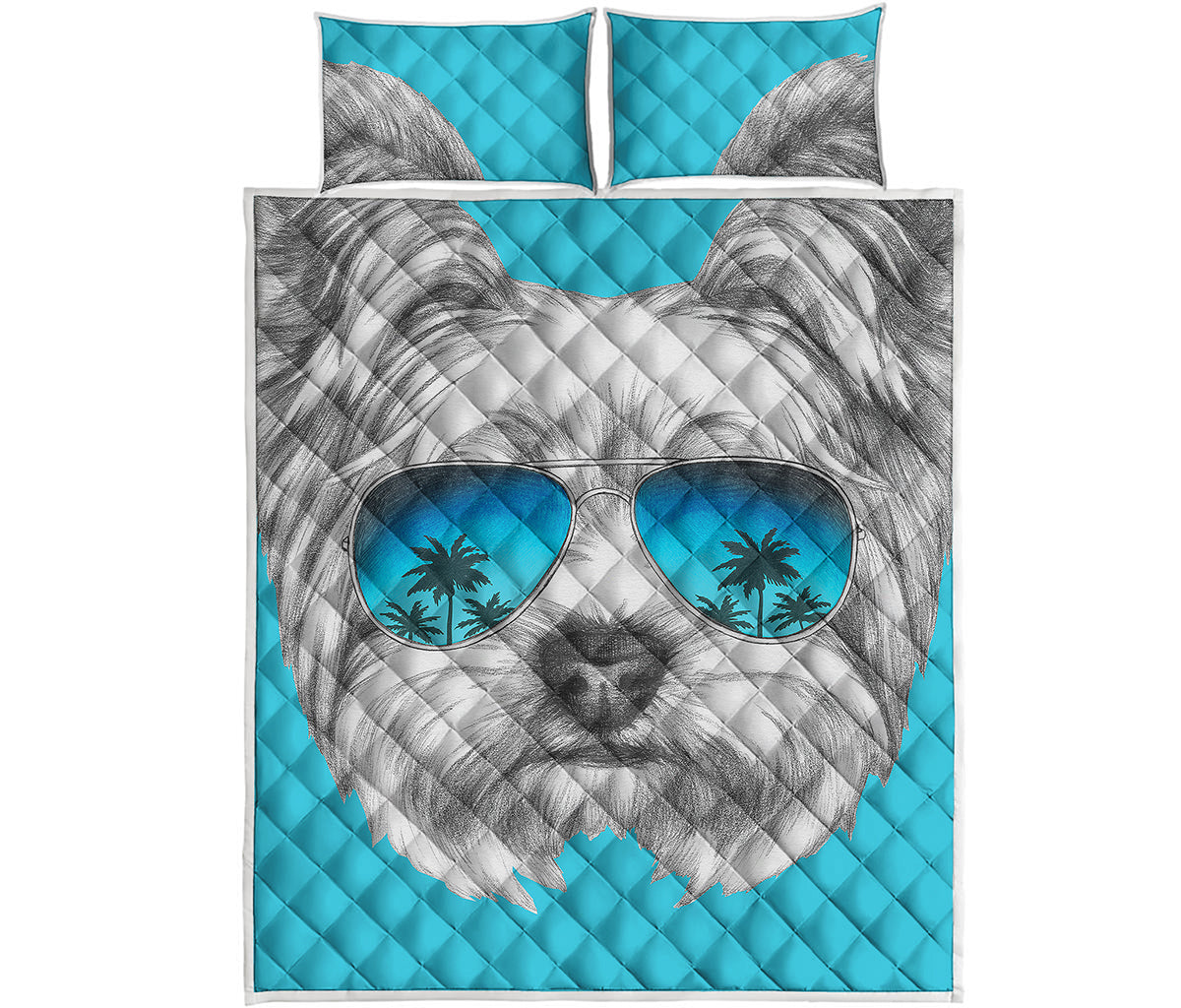 Yorkshire Terrier With Sunglasses Print Quilt Bed Set