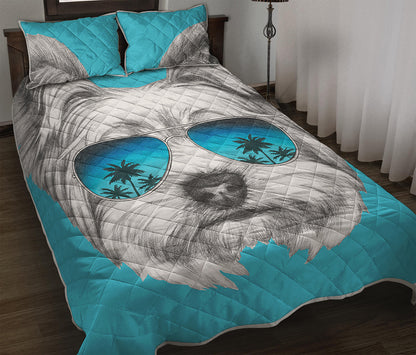 Yorkshire Terrier With Sunglasses Print Quilt Bed Set