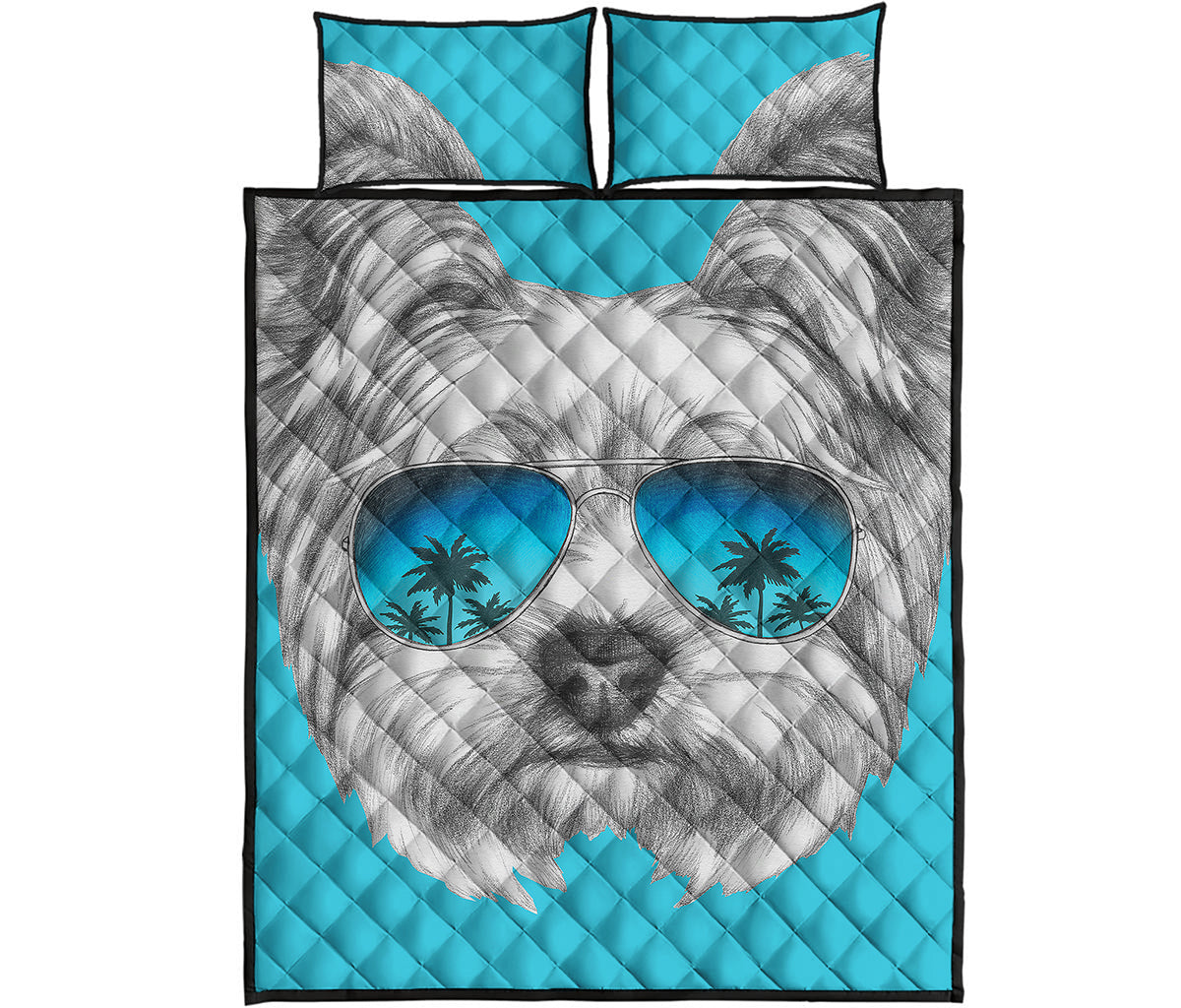 Yorkshire Terrier With Sunglasses Print Quilt Bed Set