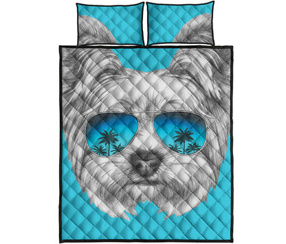 Yorkshire Terrier With Sunglasses Print Quilt Bed Set