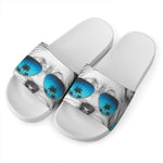 Yorkshire Terrier With Sunglasses Print White Slide Sandals
