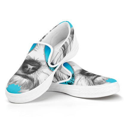 Yorkshire Terrier With Sunglasses Print White Slip On Shoes