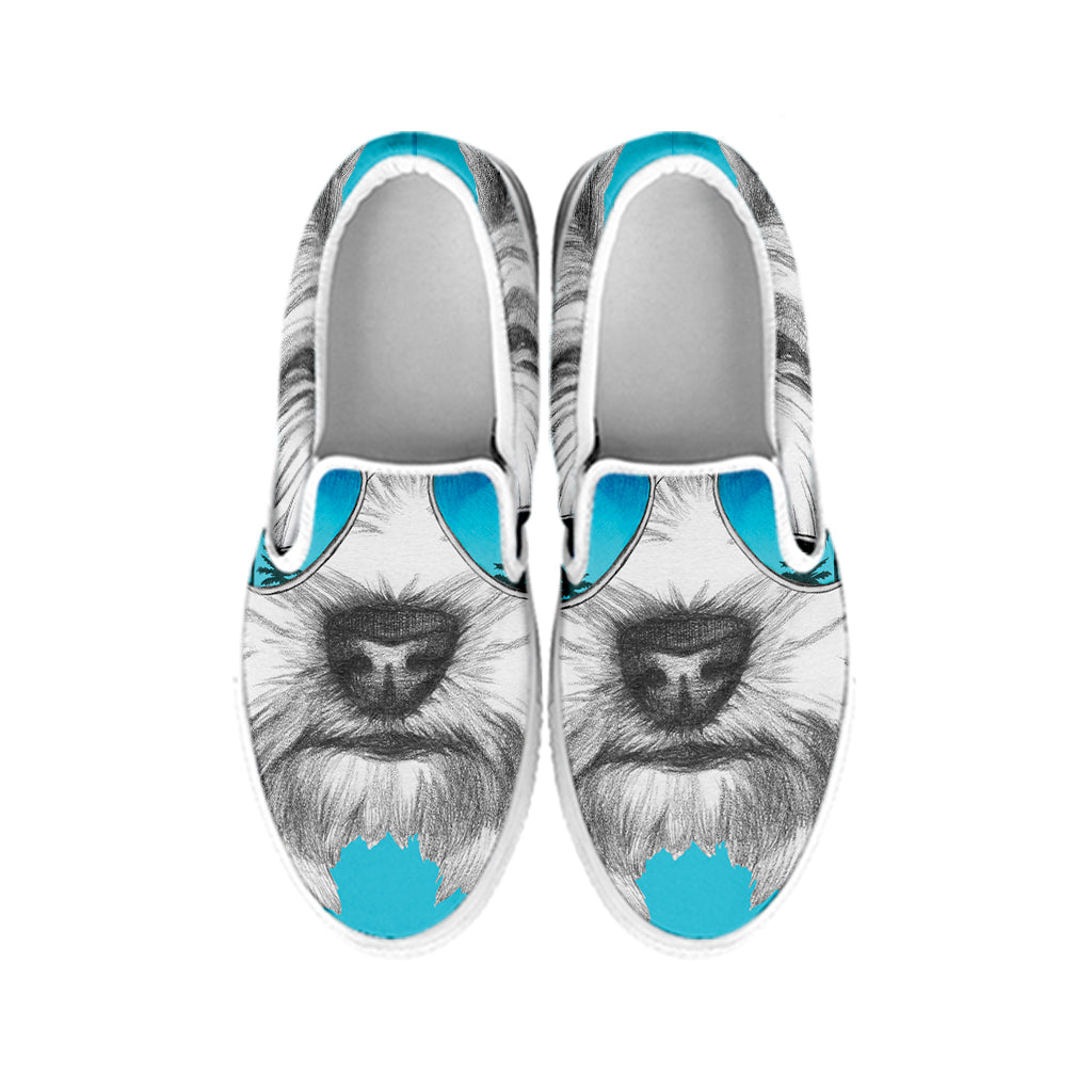 Yorkshire Terrier With Sunglasses Print White Slip On Shoes
