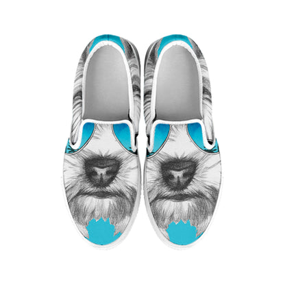 Yorkshire Terrier With Sunglasses Print White Slip On Shoes