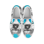 Yorkshire Terrier With Sunglasses Print White Slip On Shoes