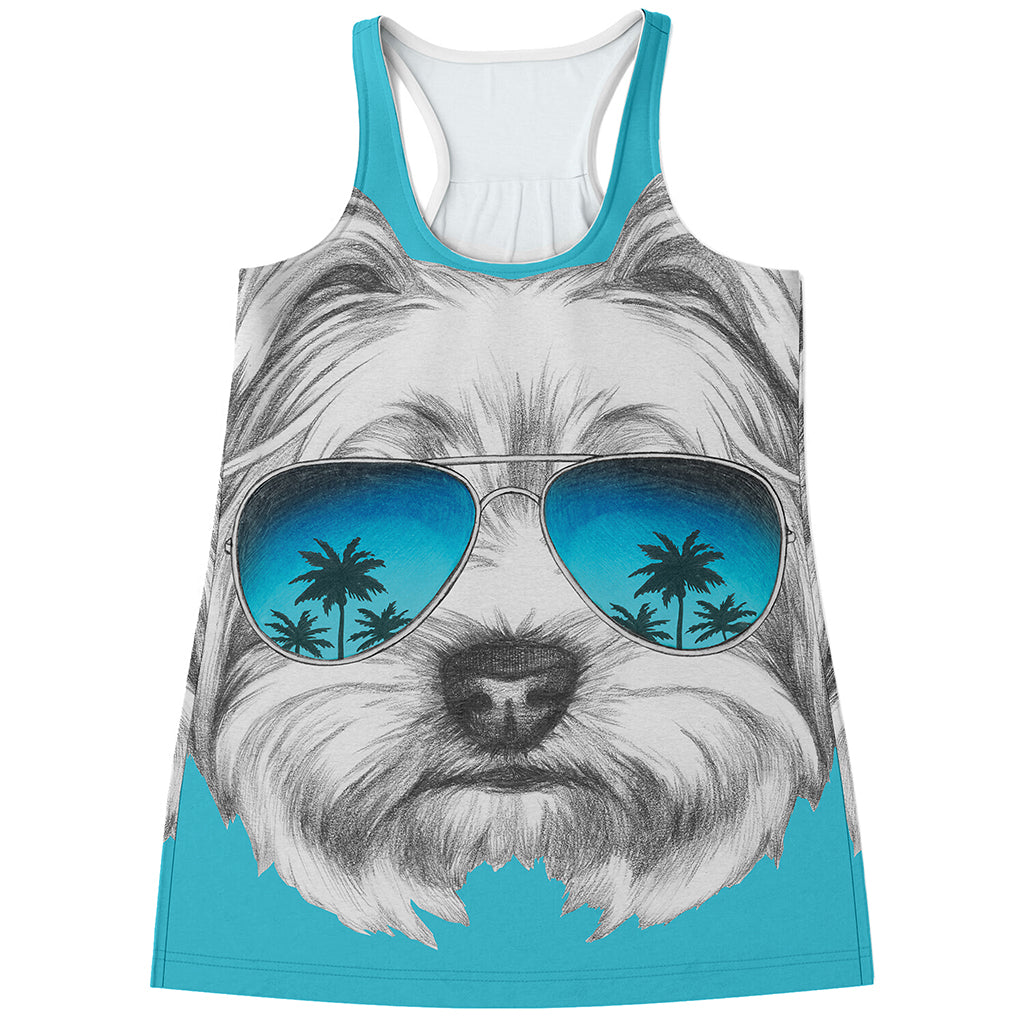 Yorkshire Terrier With Sunglasses Print Women's Racerback Tank Top