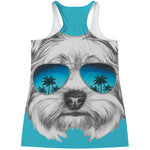 Yorkshire Terrier With Sunglasses Print Women's Racerback Tank Top