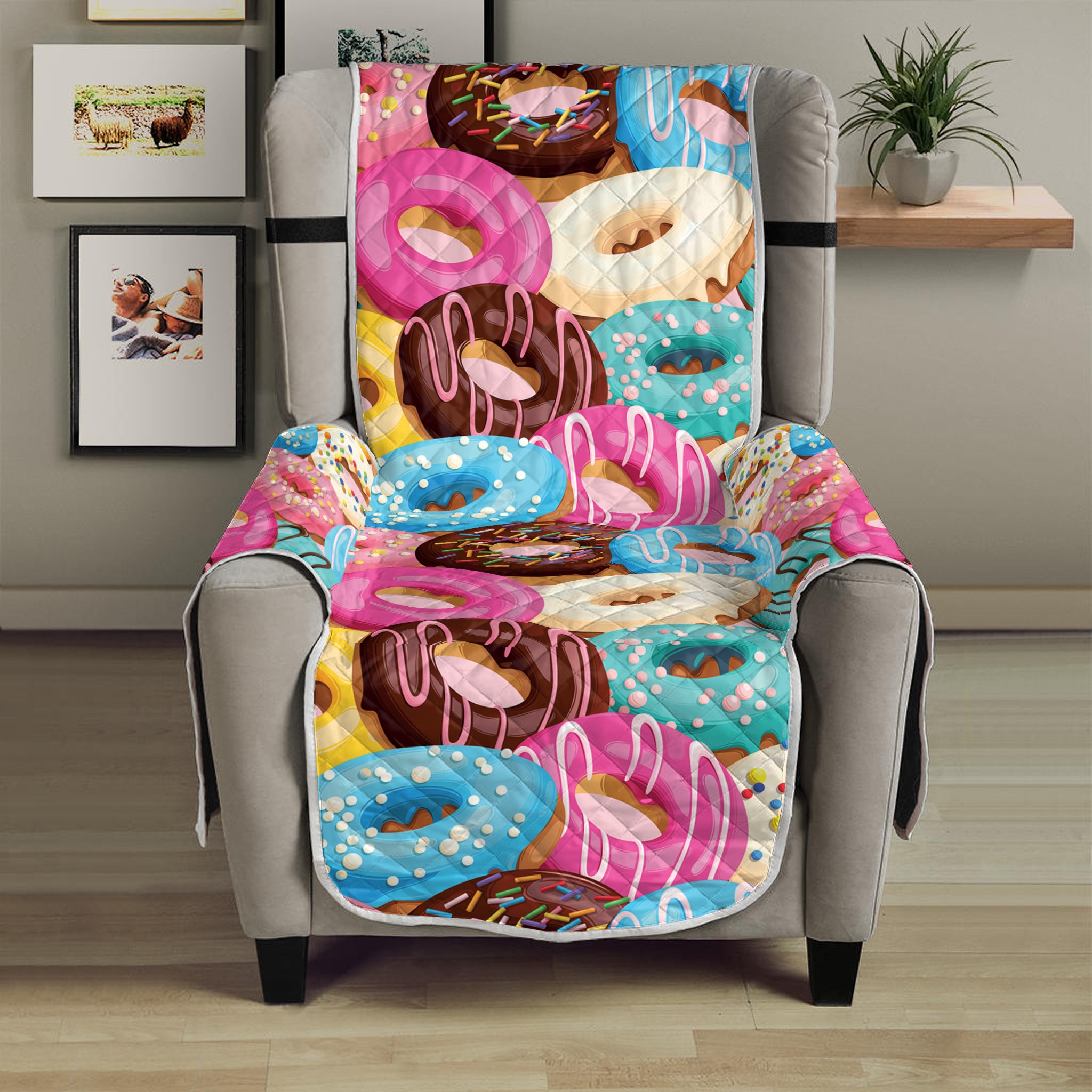 Yummy Donut Pattern Print Armchair Protector