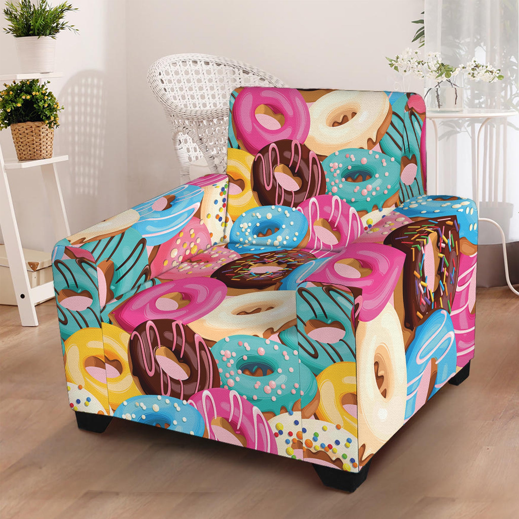 Yummy Donut Pattern Print Armchair Slipcover