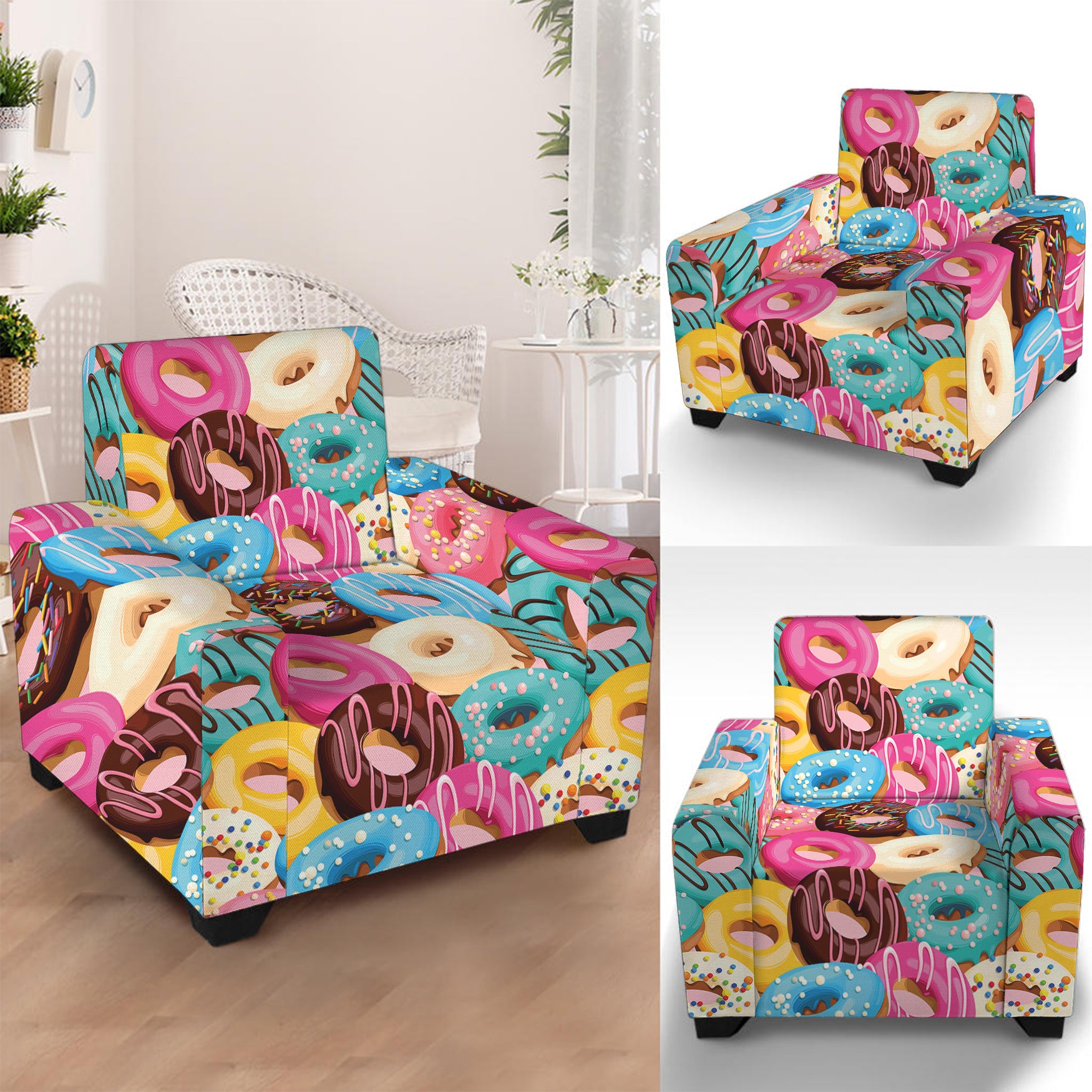 Yummy Donut Pattern Print Armchair Slipcover