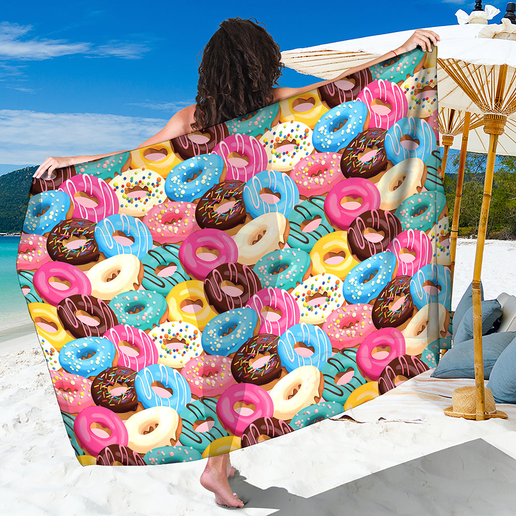 Yummy Donut Pattern Print Beach Sarong Wrap